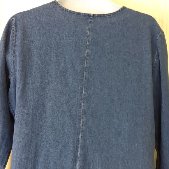 MSAS blue denim long sleeve button front embroidery and laser cutouts duster - Picture 13 of 16